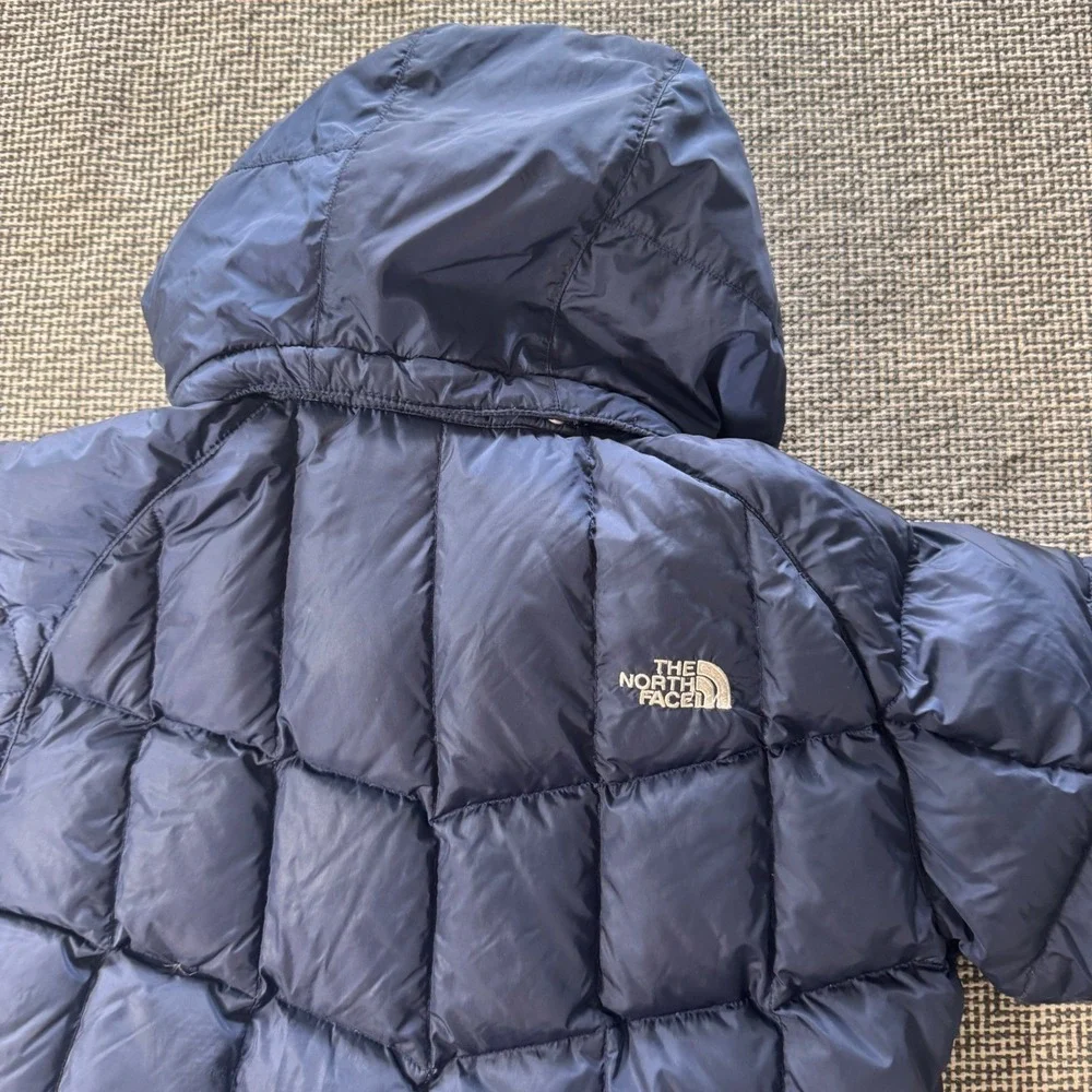 The North Face Girls Metropolis Down Parka Navy Blue Hood Puffer Jacket L 14/16